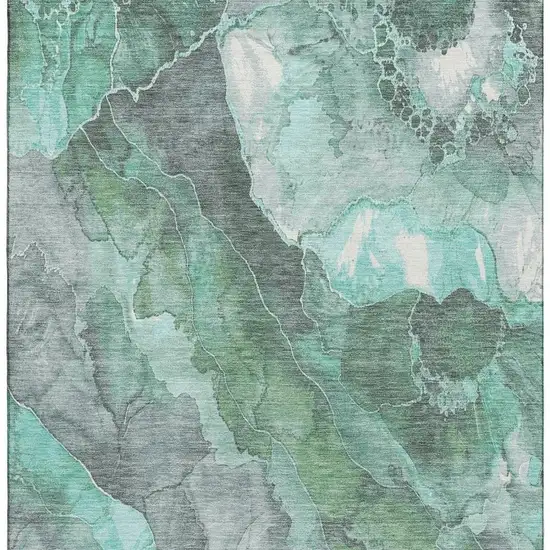 Teal Gray And Ivory Floral Washable Area Rug With UV Protection Photo 2