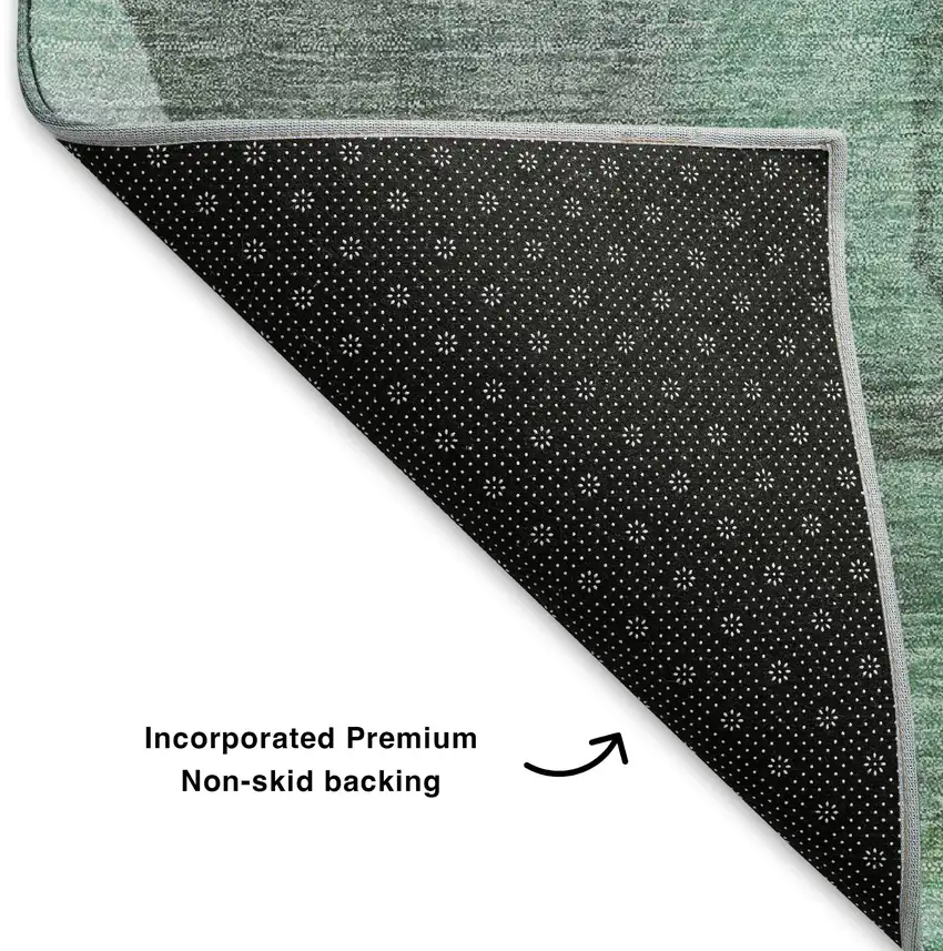 Teal Gray And Ivory Floral Washable Area Rug With UV Protection Photo 6