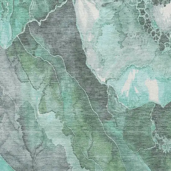 Teal Gray And Ivory Floral Washable Area Rug With UV Protection Photo 2