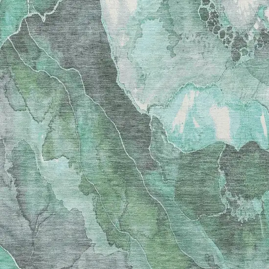 Teal Gray And Ivory Floral Washable Area Rug With UV Protection Photo 2