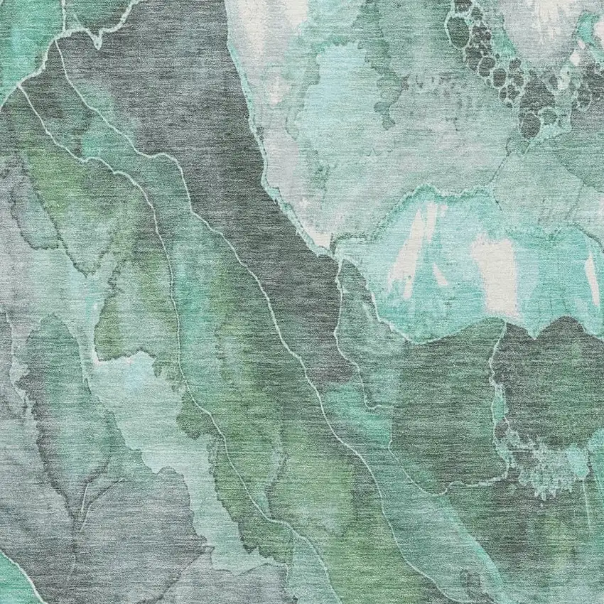 Teal Gray And Ivory Floral Washable Area Rug With UV Protection Photo 2