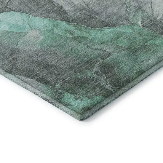 Teal Gray And Ivory Floral Washable Area Rug With UV Protection Photo 7