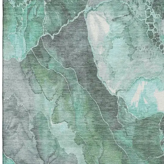 Teal Gray And Ivory Floral Washable Area Rug With UV Protection Photo 2