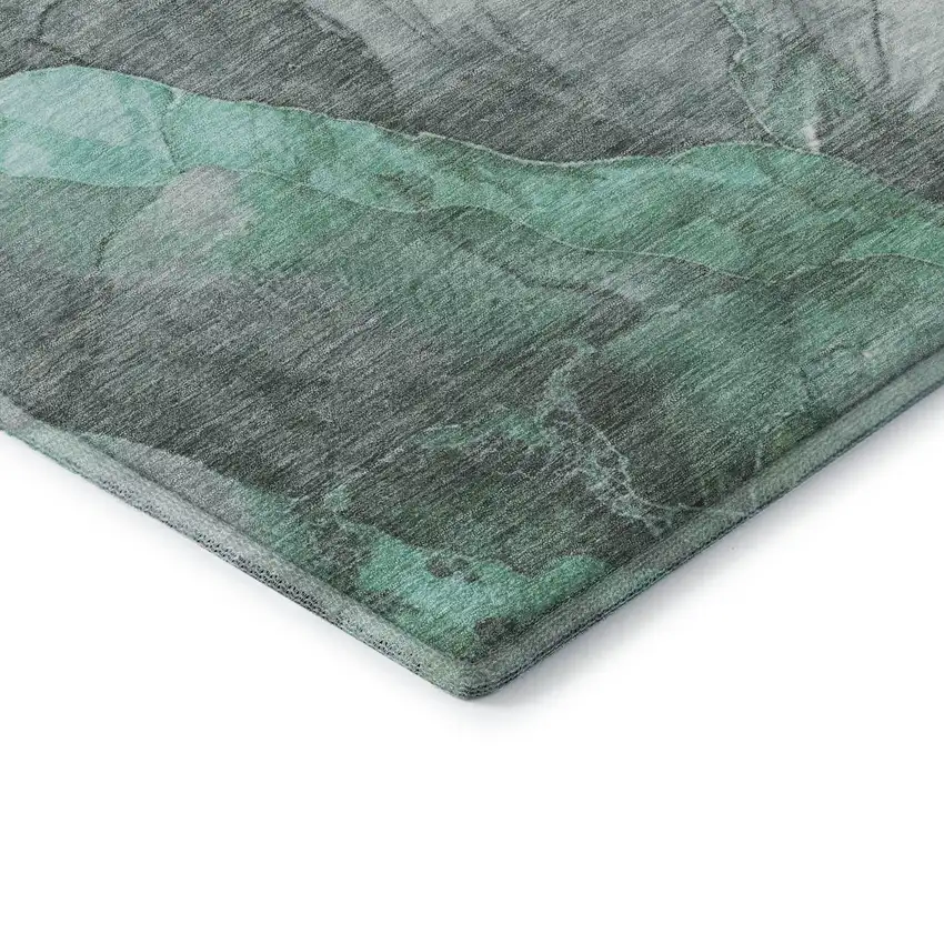 Teal Gray And Ivory Floral Washable Area Rug With UV Protection Photo 7