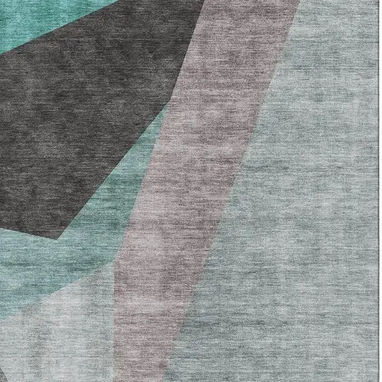 Teal Gray And Ivory Geometric Washable Area Rug With UV Protection Photo 3