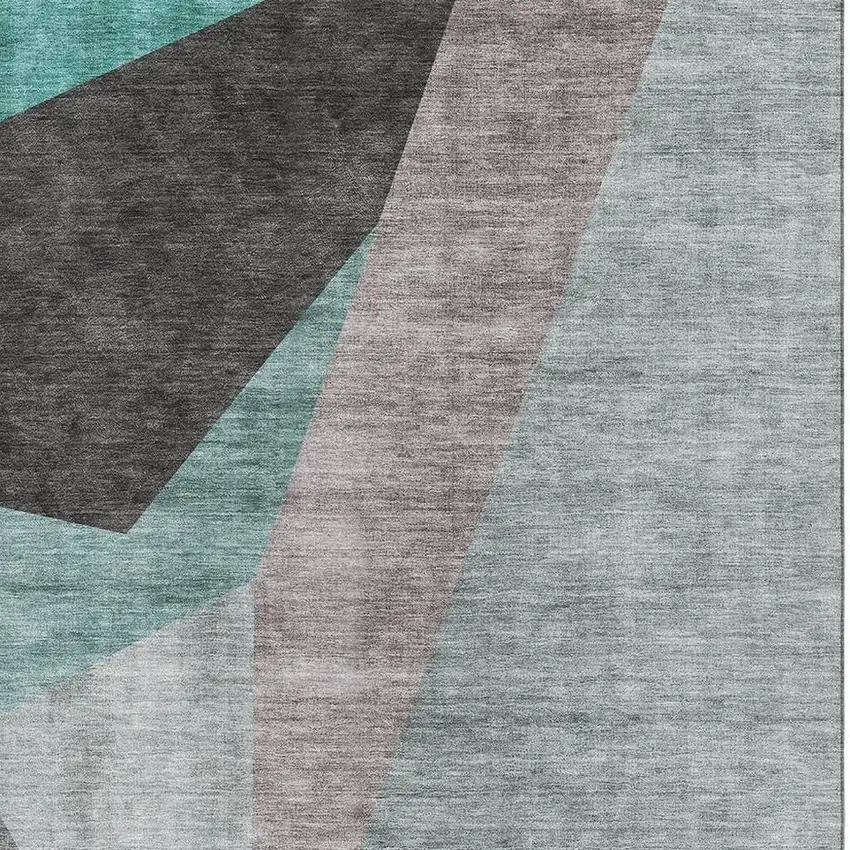 Teal Gray And Ivory Geometric Washable Area Rug With UV Protection Photo 3