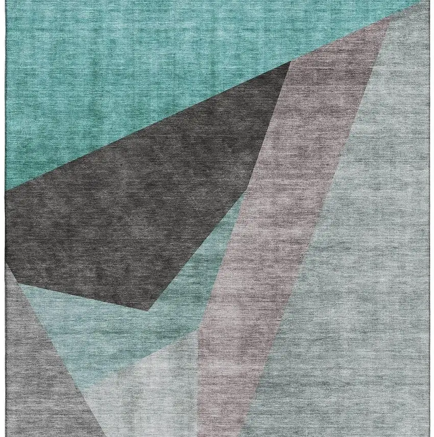 Teal Gray And Ivory Geometric Washable Area Rug With UV Protection Photo 5