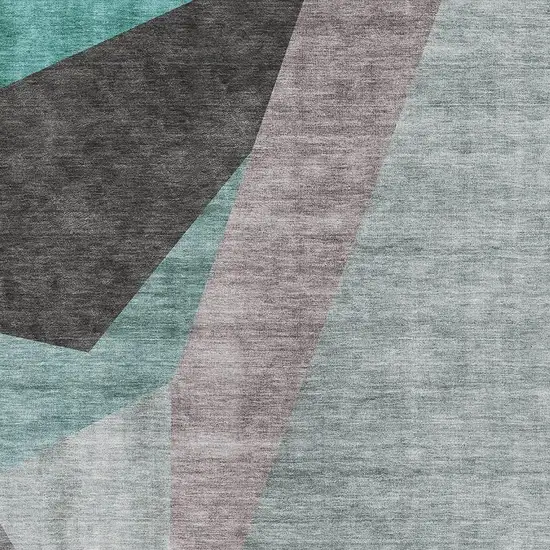 Teal Gray And Ivory Geometric Washable Area Rug With UV Protection Photo 4