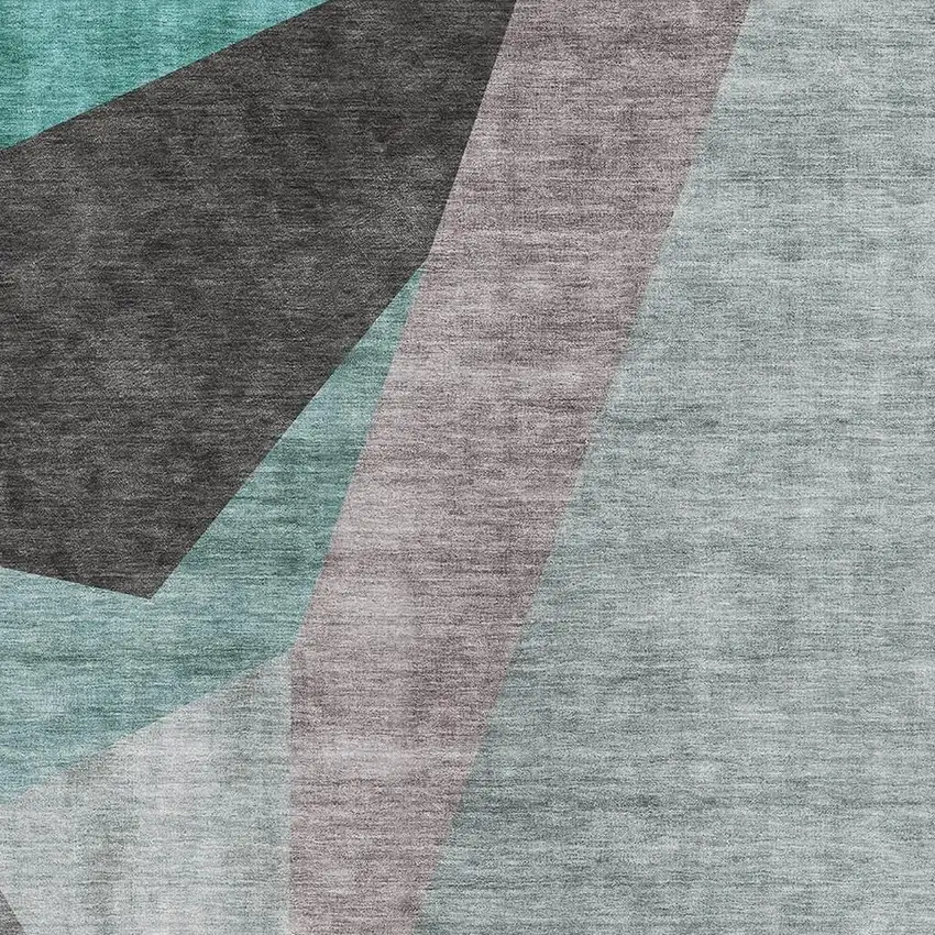 Teal Gray And Ivory Geometric Washable Area Rug With UV Protection Photo 4