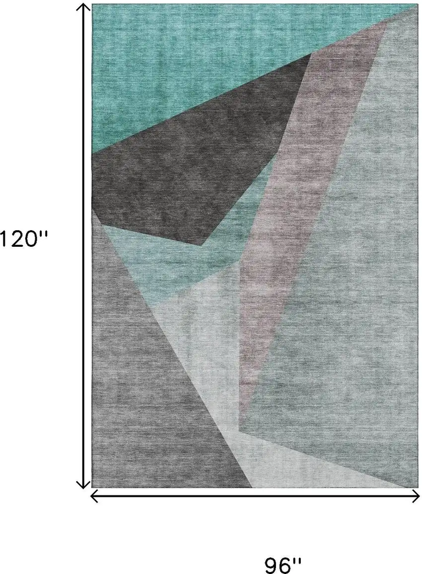 Teal Gray And Ivory Geometric Washable Area Rug With UV Protection Photo 3