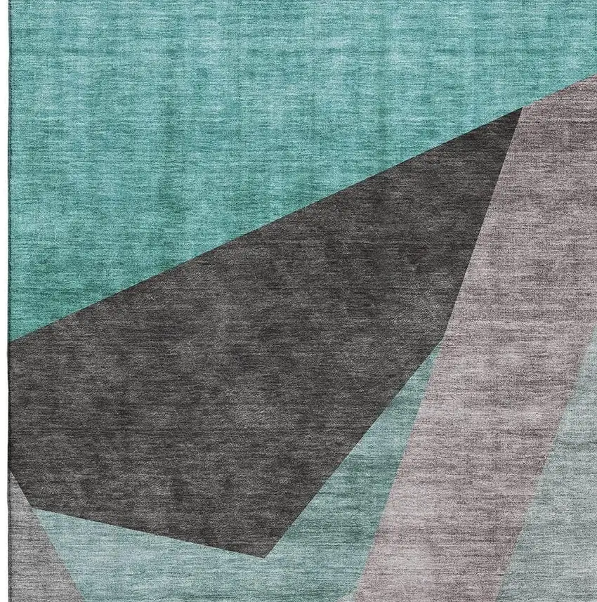 Teal Gray And Ivory Geometric Washable Area Rug With UV Protection Photo 4