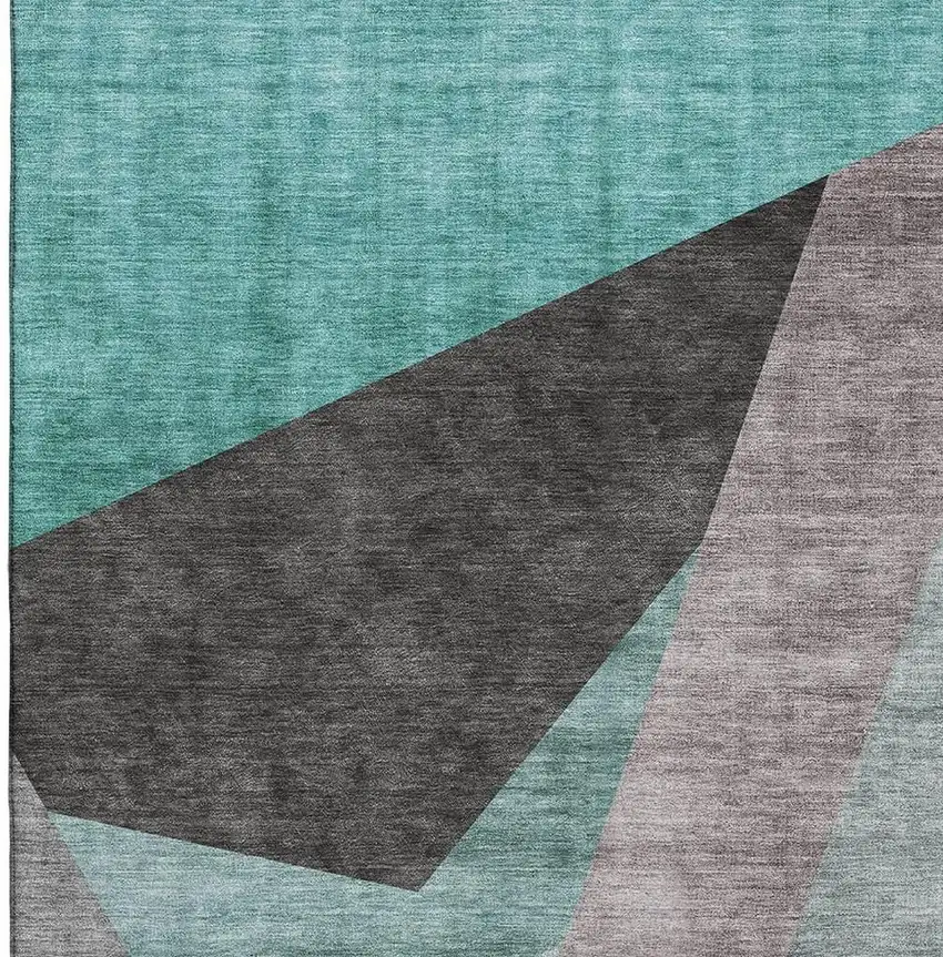 Teal Gray And Ivory Geometric Washable Area Rug With UV Protection Photo 4