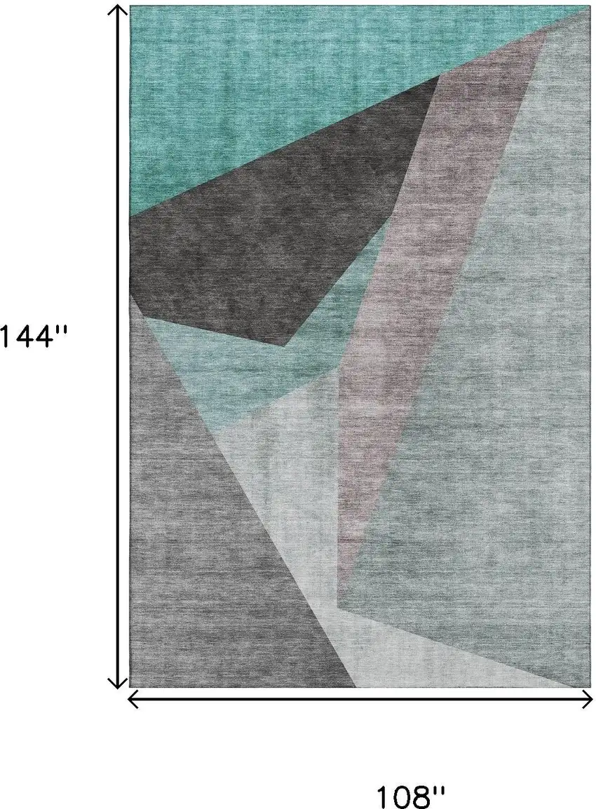 Teal Gray And Ivory Geometric Washable Area Rug With UV Protection Photo 3