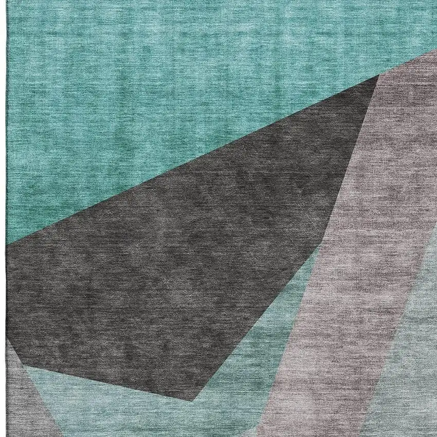 Teal Gray And Ivory Geometric Washable Area Rug With UV Protection Photo 4