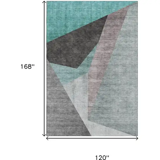 Teal Gray And Ivory Geometric Washable Area Rug With UV Protection Photo 3
