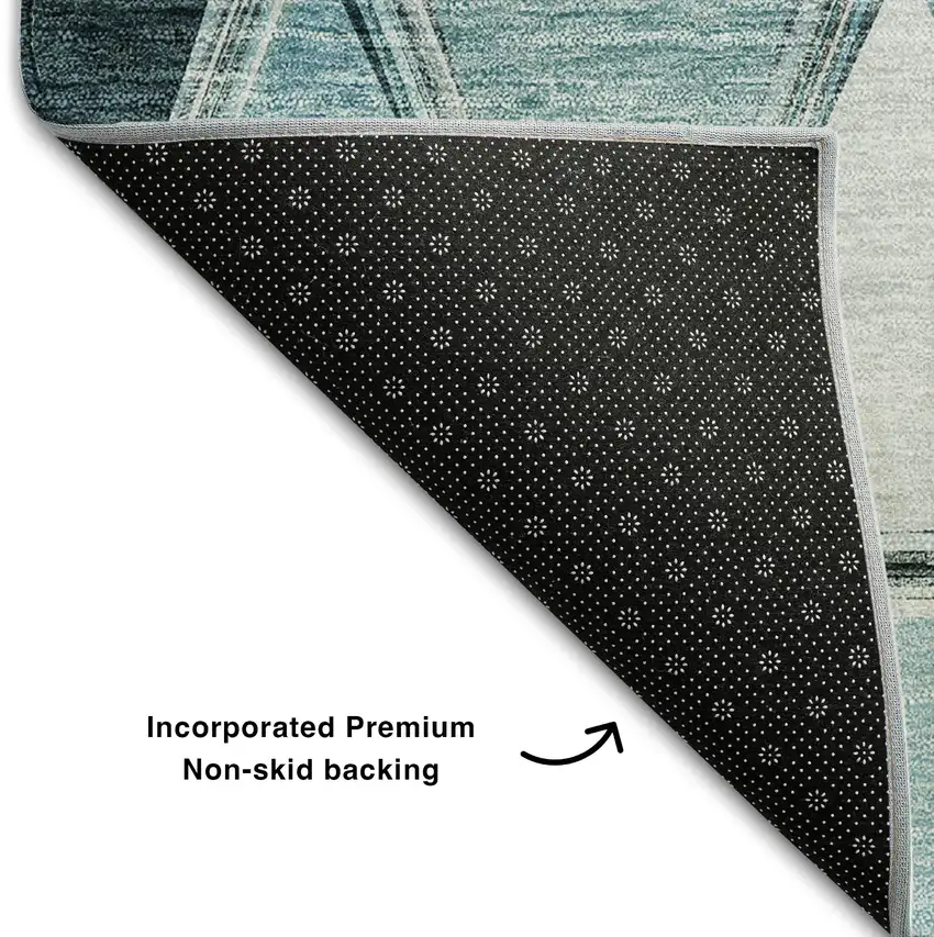 Teal Gray And Ivory Geometric Washable Area Rug With UV Protection Photo 8