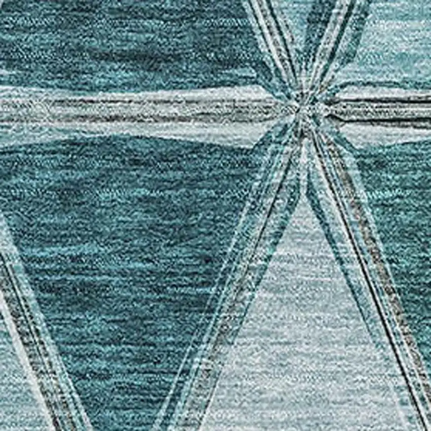 Teal Gray And Ivory Geometric Washable Area Rug With UV Protection Photo 3