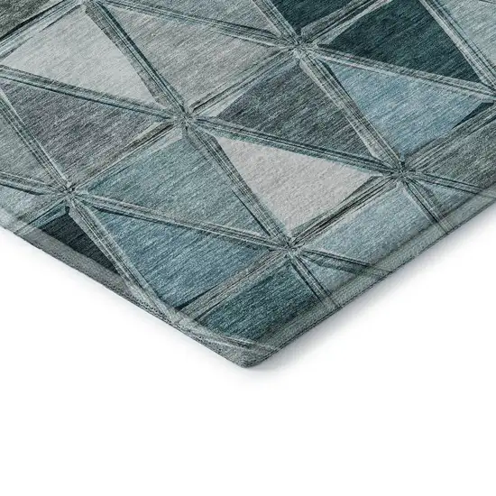 Teal Gray And Ivory Geometric Washable Area Rug With UV Protection Photo 9