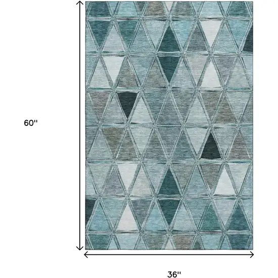 Teal Gray And Ivory Geometric Washable Area Rug With UV Protection Photo 7