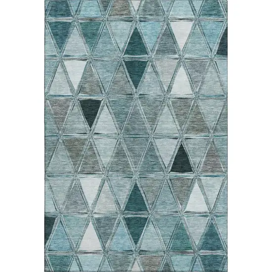 Teal Gray And Ivory Geometric Washable Area Rug With UV Protection Photo 1