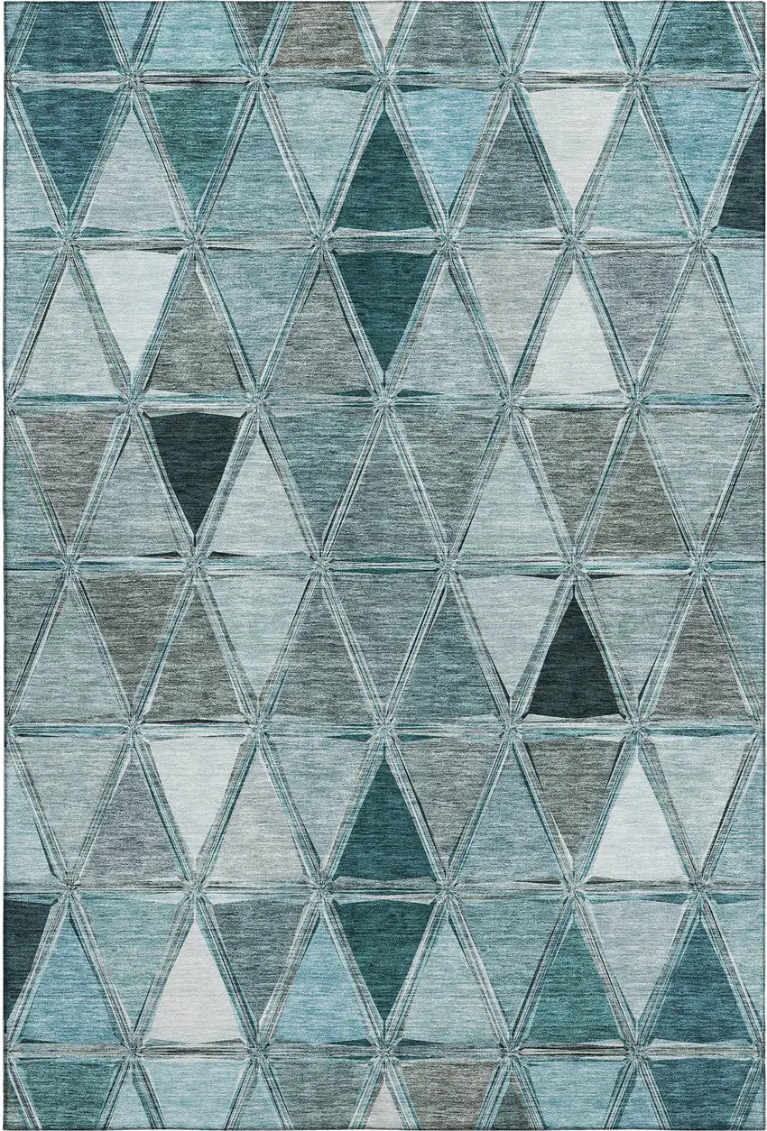 Teal Gray And Ivory Geometric Washable Area Rug With UV Protection Photo 2