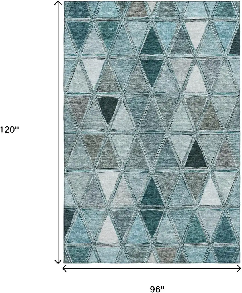 Teal Gray And Ivory Geometric Washable Area Rug With UV Protection Photo 3