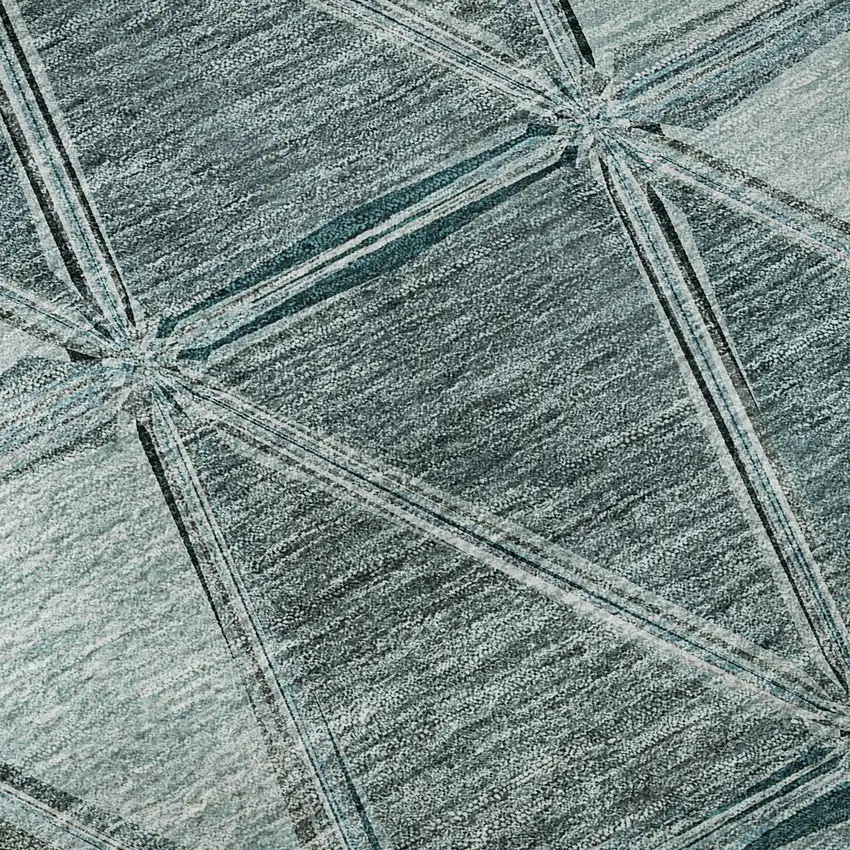 Teal Gray And Ivory Geometric Washable Area Rug With UV Protection Photo 9