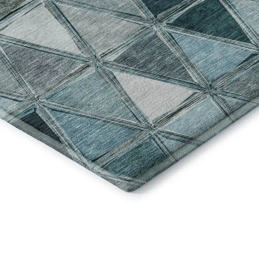 Teal Gray And Ivory Geometric Washable Area Rug With UV Protection Photo 7