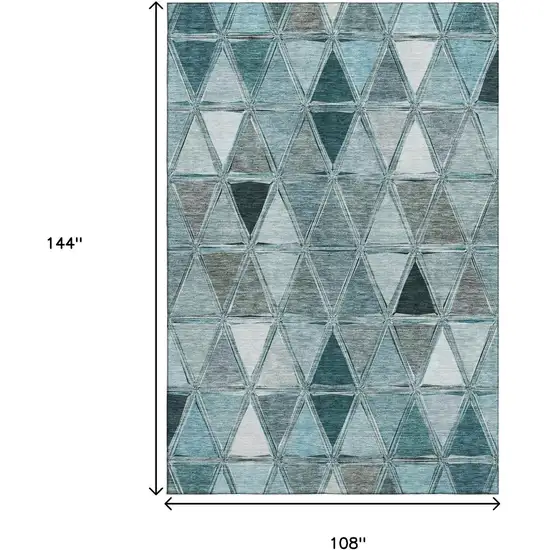 Teal Gray And Ivory Geometric Washable Area Rug With UV Protection Photo 3