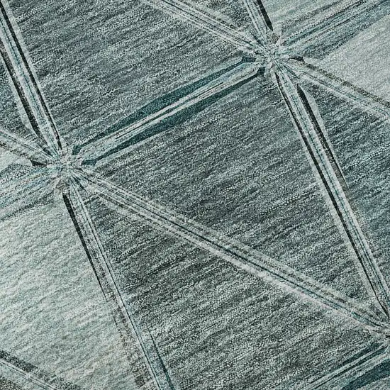 Teal Gray And Ivory Geometric Washable Area Rug With UV Protection Photo 9