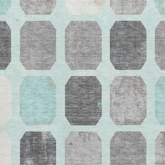 Teal Gray And Ivory Geometric Washable Area Rug With UV Protection Photo 3