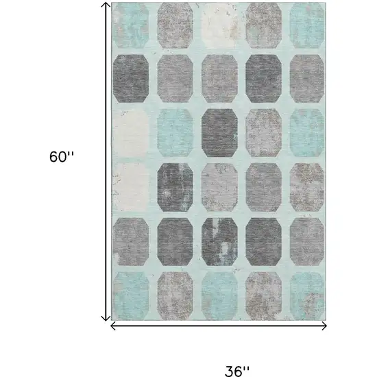Teal Gray And Ivory Geometric Washable Area Rug With UV Protection Photo 9
