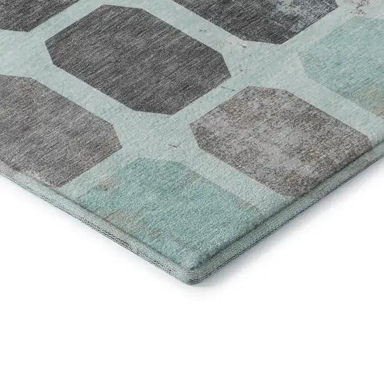 Teal Gray And Ivory Geometric Washable Area Rug With UV Protection Photo 8