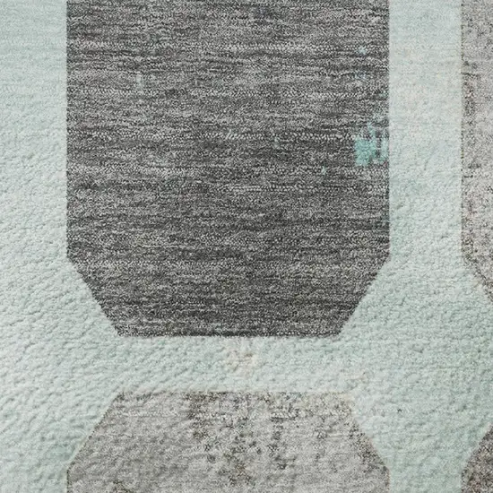 Teal Gray And Ivory Geometric Washable Area Rug With UV Protection Photo 8