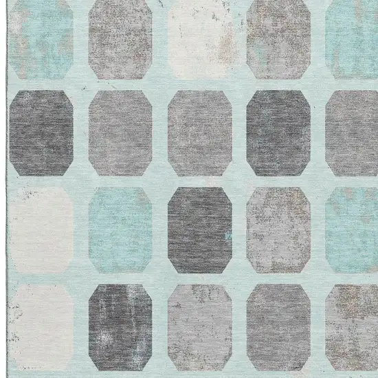 Teal Gray And Ivory Geometric Washable Area Rug With UV Protection Photo 4