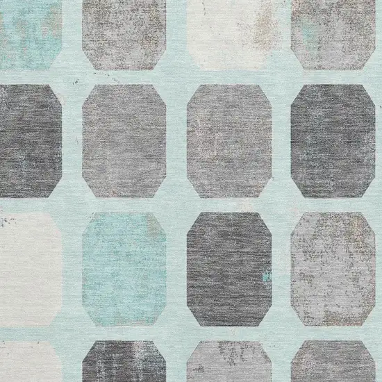 Teal Gray And Ivory Geometric Washable Area Rug With UV Protection Photo 3