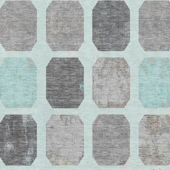 Teal Gray And Ivory Geometric Washable Area Rug With UV Protection Photo 3
