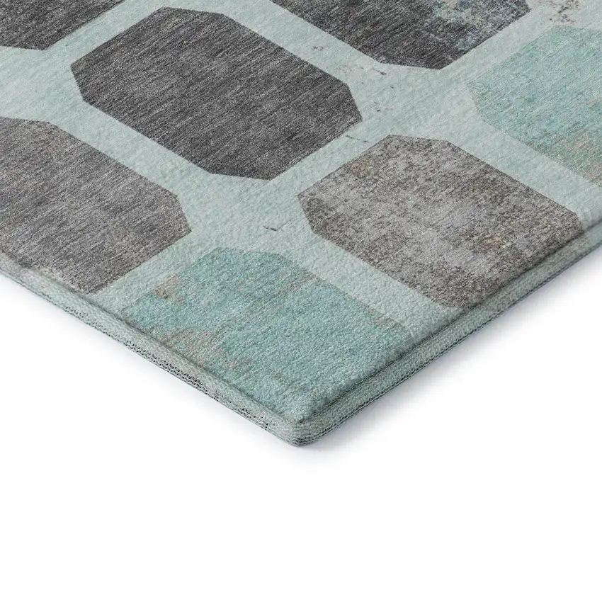 Teal Gray And Ivory Geometric Washable Area Rug With UV Protection Photo 8