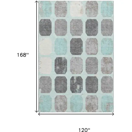 Teal Gray And Ivory Geometric Washable Area Rug With UV Protection Photo 9