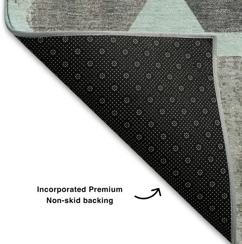 Teal Gray And Ivory Geometric Washable Area Rug With UV Protection Photo 7