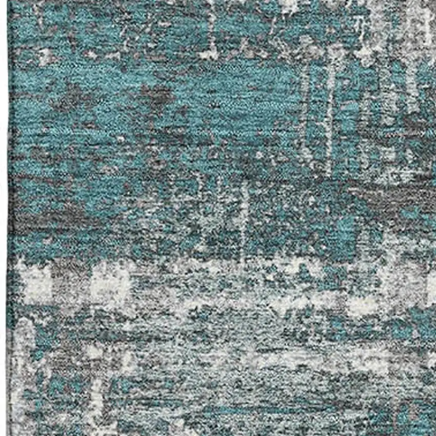 Teal Gray And Ivory Geometric Washable Area Rug With UV Protection Photo 3