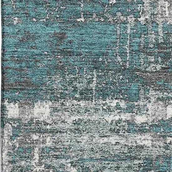 Teal Gray And Ivory Geometric Washable Area Rug With UV Protection Photo 3