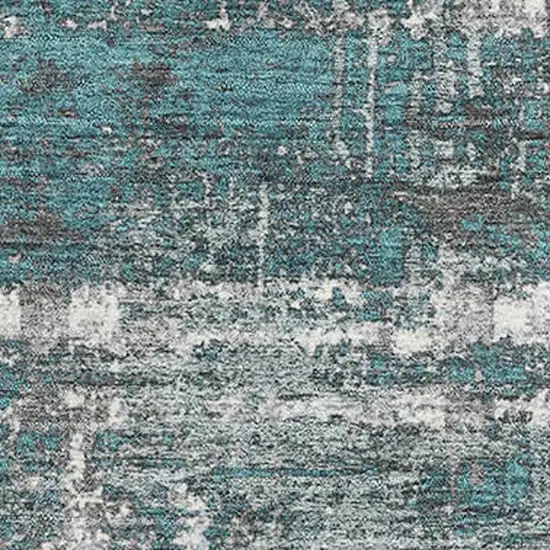 Teal Gray And Ivory Geometric Washable Area Rug With UV Protection Photo 3