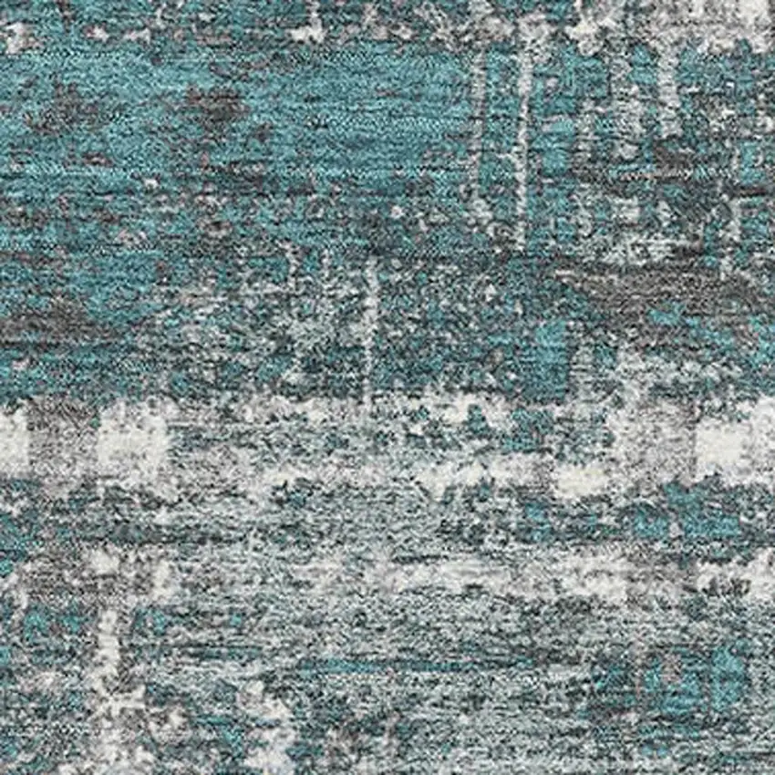 Teal Gray And Ivory Geometric Washable Area Rug With UV Protection Photo 3