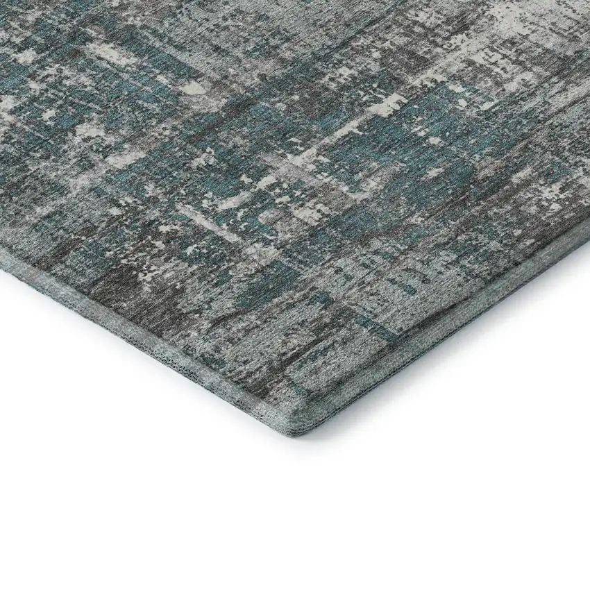 Teal Gray And Ivory Geometric Washable Area Rug With UV Protection Photo 8