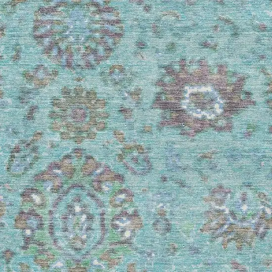 Teal Gray And Ivory Oriental Washable Area Rug With UV Protection Photo 3
