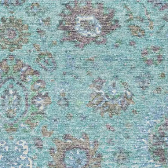 Teal Gray And Ivory Oriental Washable Area Rug With UV Protection Photo 3