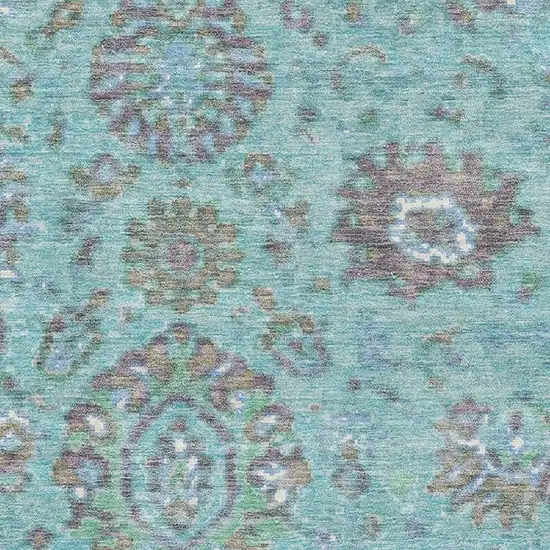 Teal Gray And Ivory Oriental Washable Area Rug With UV Protection Photo 3