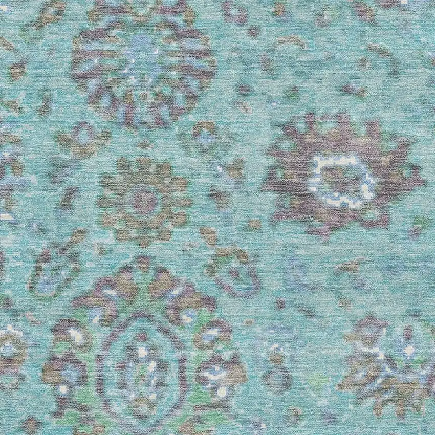 Teal Gray And Ivory Oriental Washable Area Rug With UV Protection Photo 3