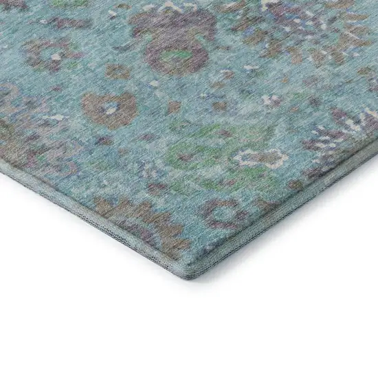 Teal Gray And Ivory Oriental Washable Area Rug With UV Protection Photo 8